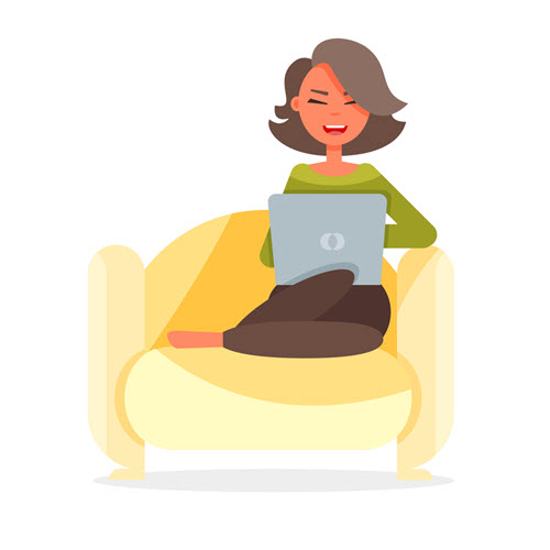 Graphic of a woman sitting on the couch with a laptop